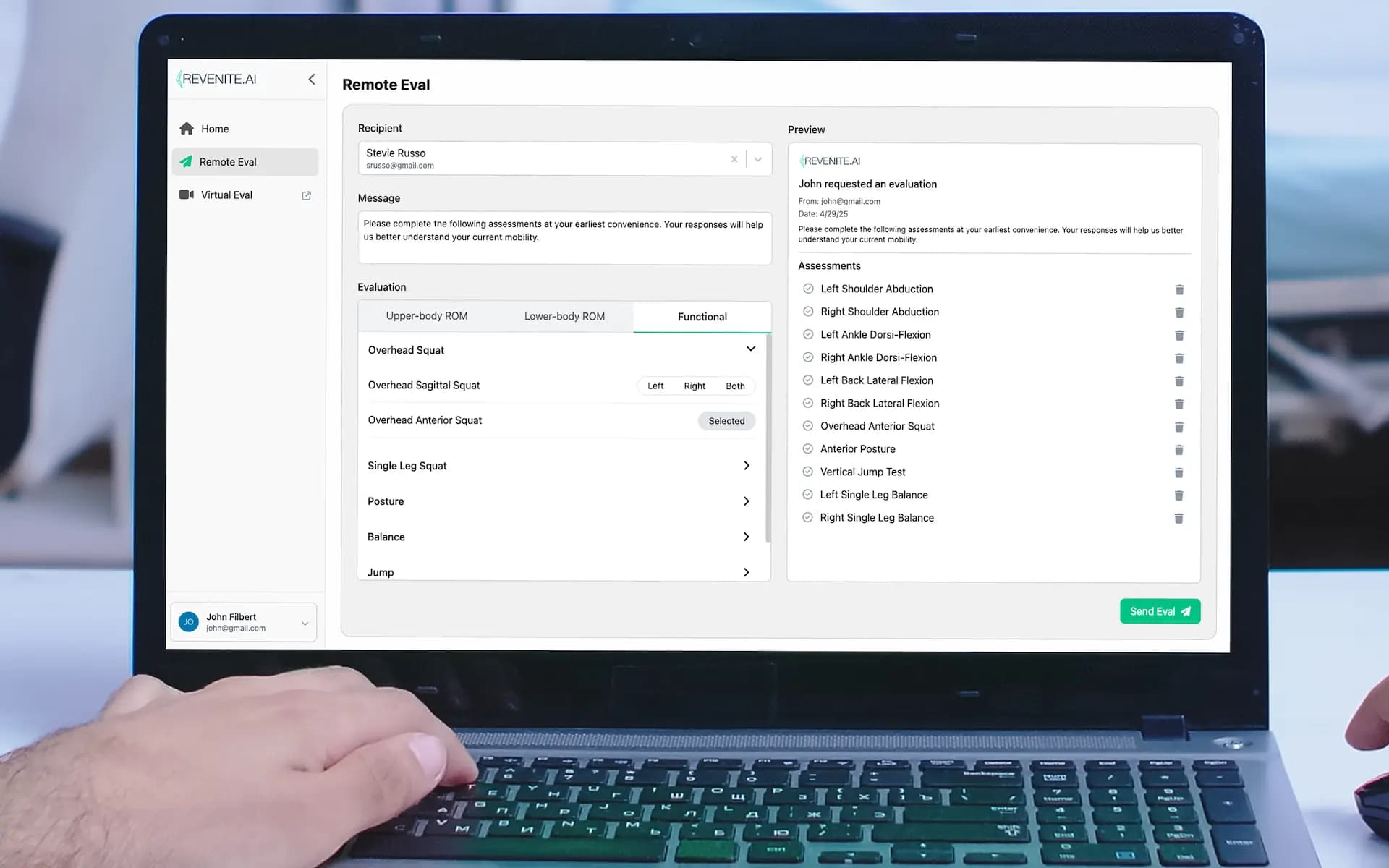 Create a pre-visit range of motion evaluation in Revenite