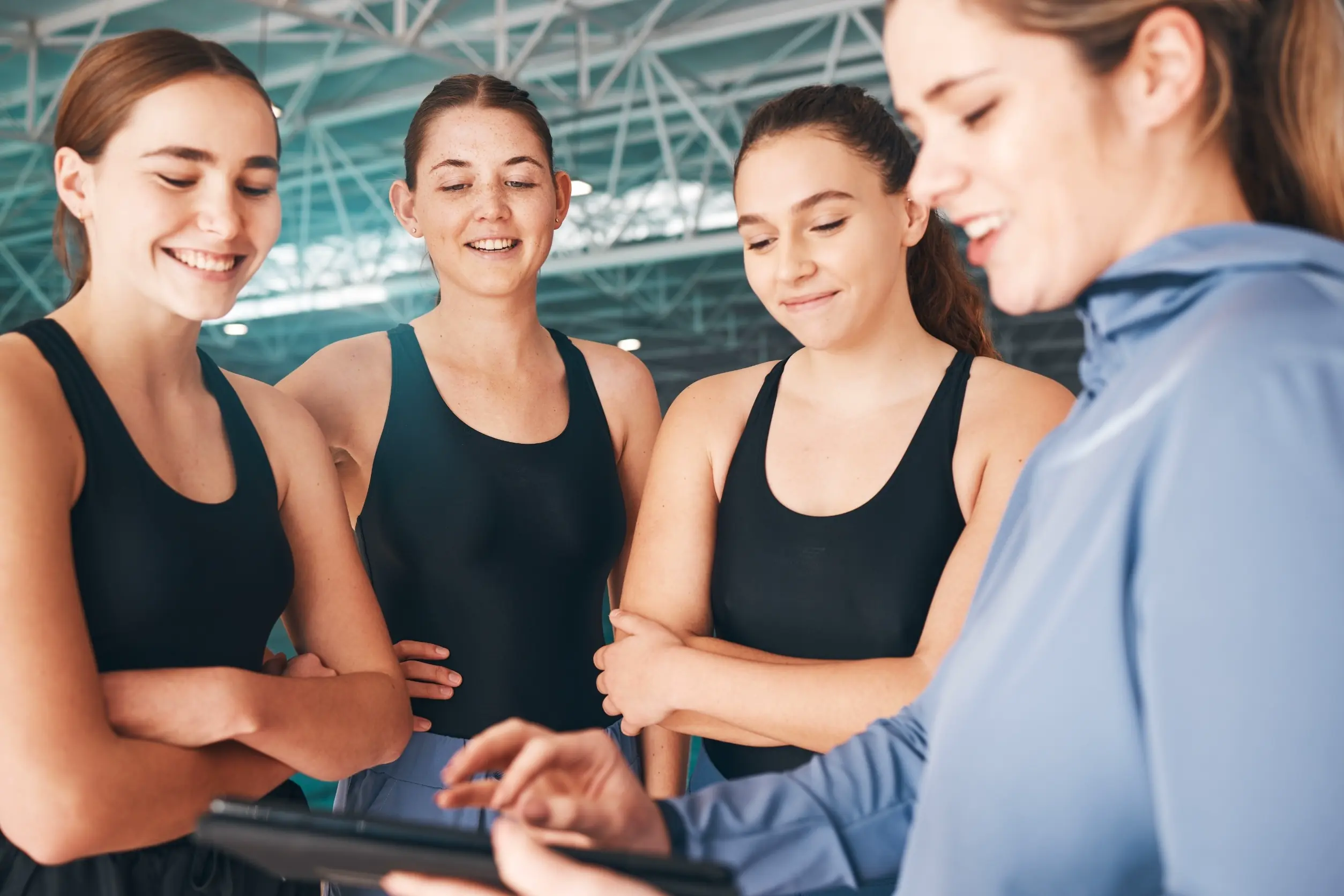 Athletes training and performing